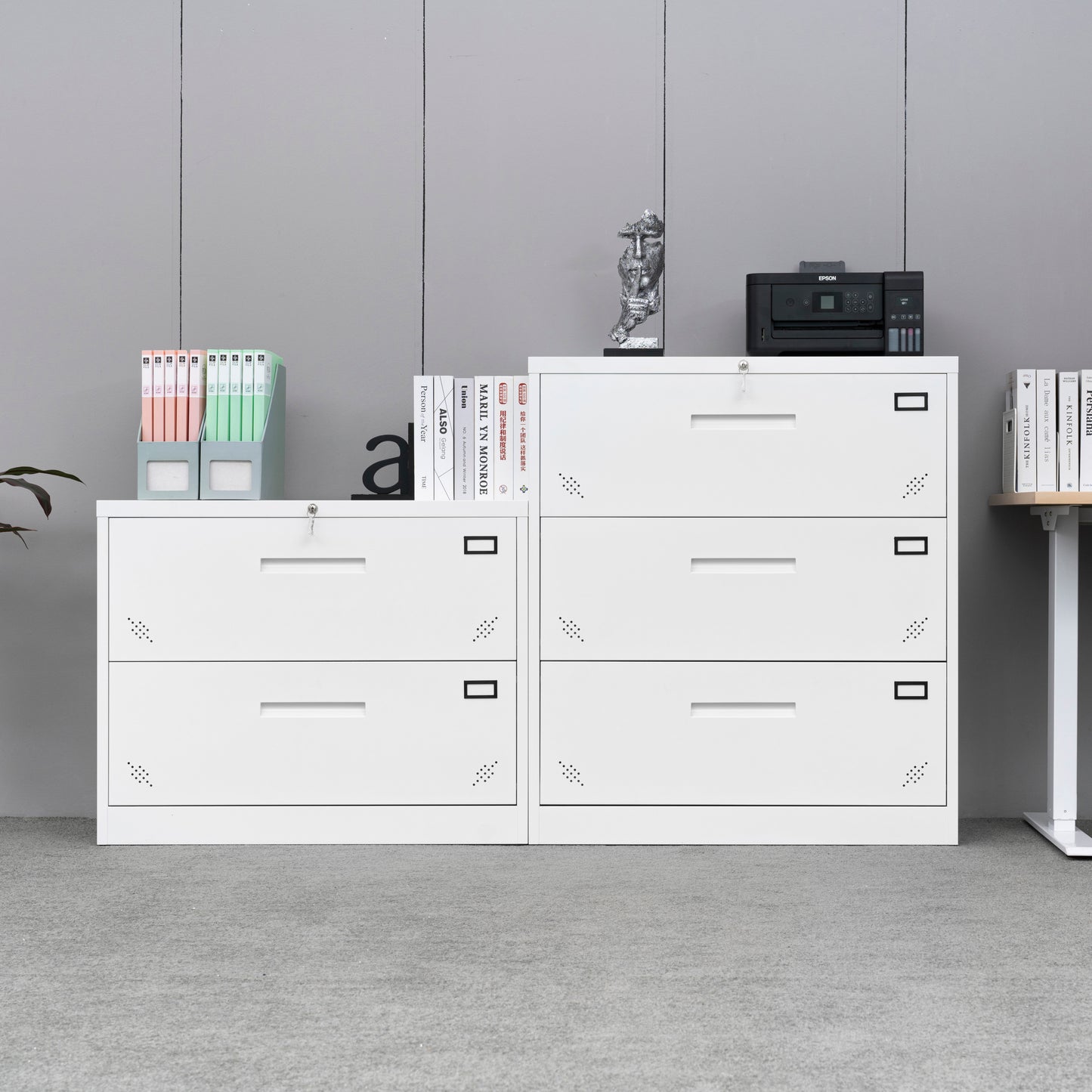 Metal Steel 2 Drawer Lateral Filing Cabinet - White