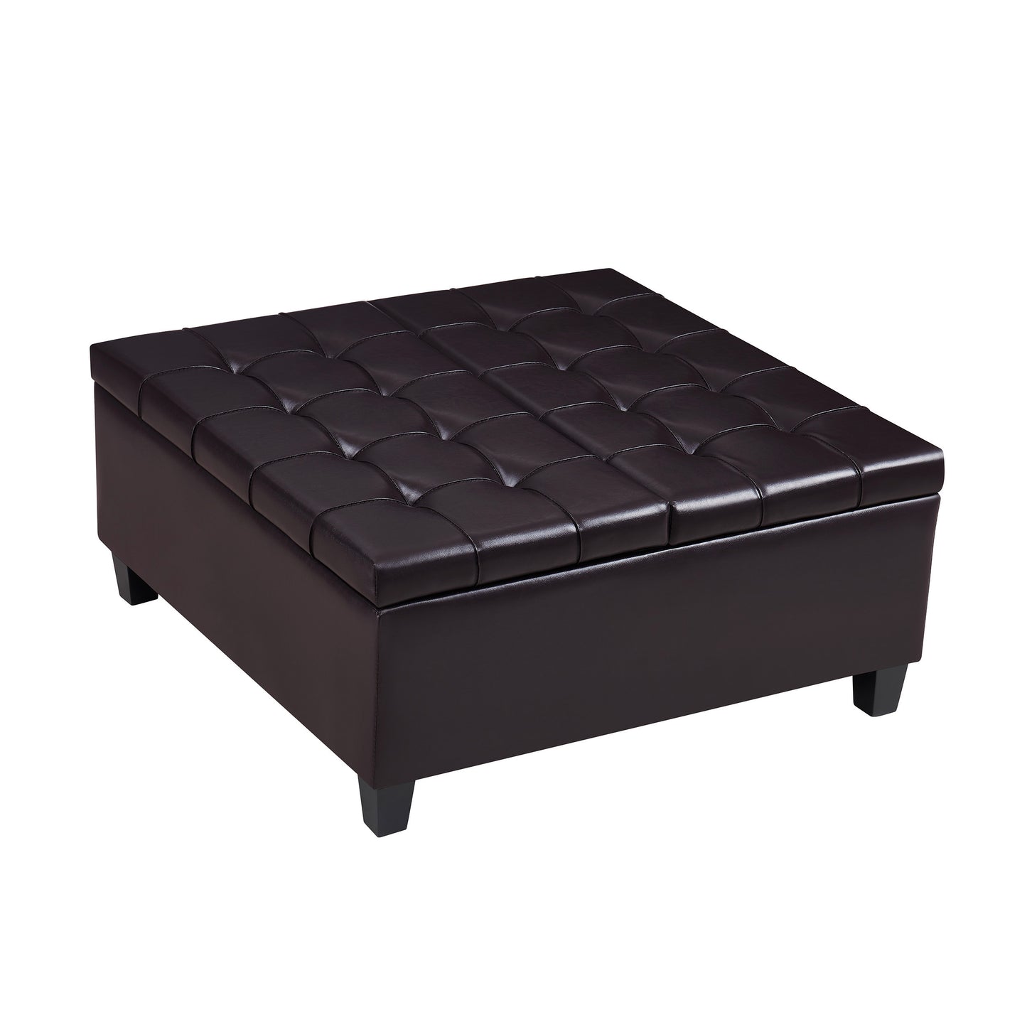 Square Faux Leather Storage Ottoman - Dark Brown