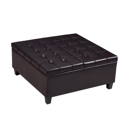 Square Faux Leather Storage Ottoman - Dark Brown