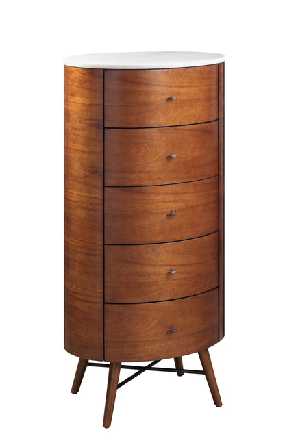 Elegant Marble Walnut Chest of 5 Drawers