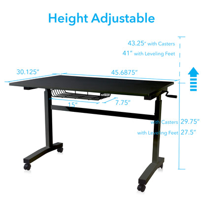 Atlantic Sit Stand Desk with Casters (Height Adjustable) with side crank   -  Black