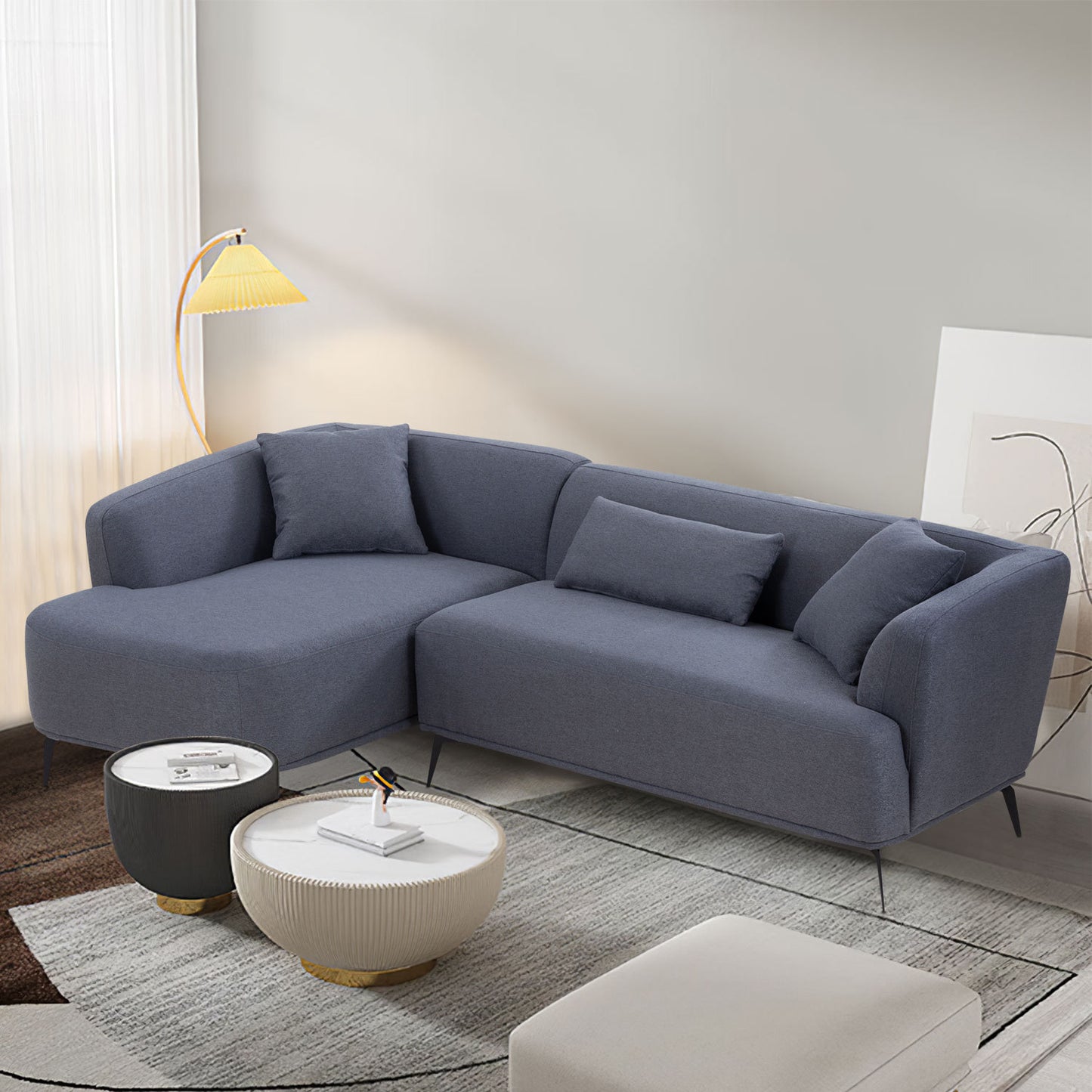 Elegant Comfort L-Shape Lounge Sofa - Dark Gray
