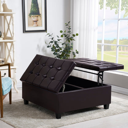 Square Faux Leather Storage Ottoman - Dark Brown