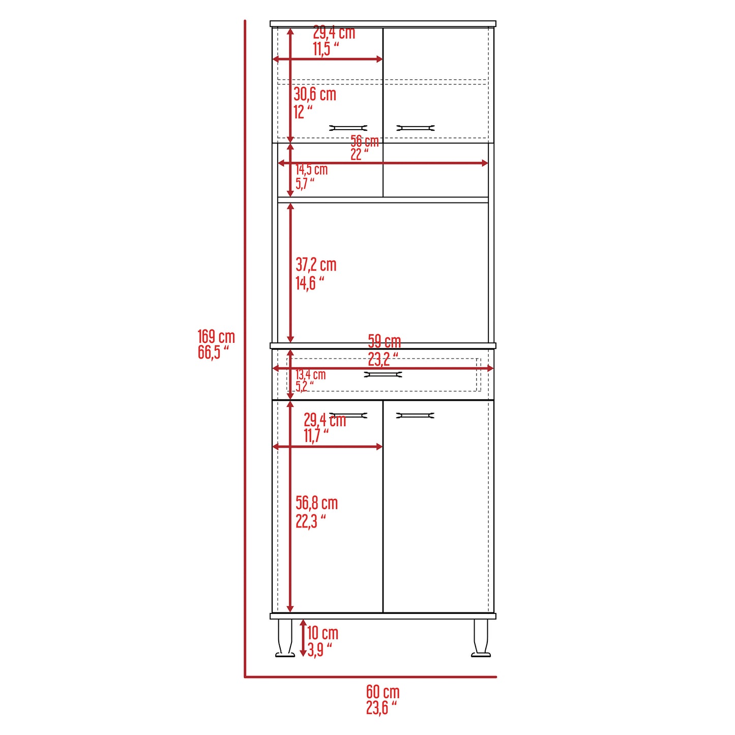 Santa 1-Drawer 1-Shelf Area Pantry with Adjustable Metal Legs - Light Oak