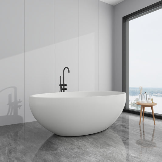 Roni 67" Solid Surface Freestanding Soaking Bathtub - Matte White
