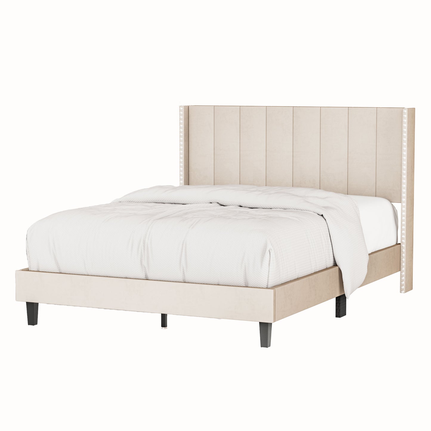 Bazu Queen Size Platform Bed Frame - Beige
