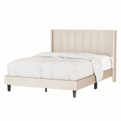 Bazu Queen Size Platform Bed Frame - Beige
