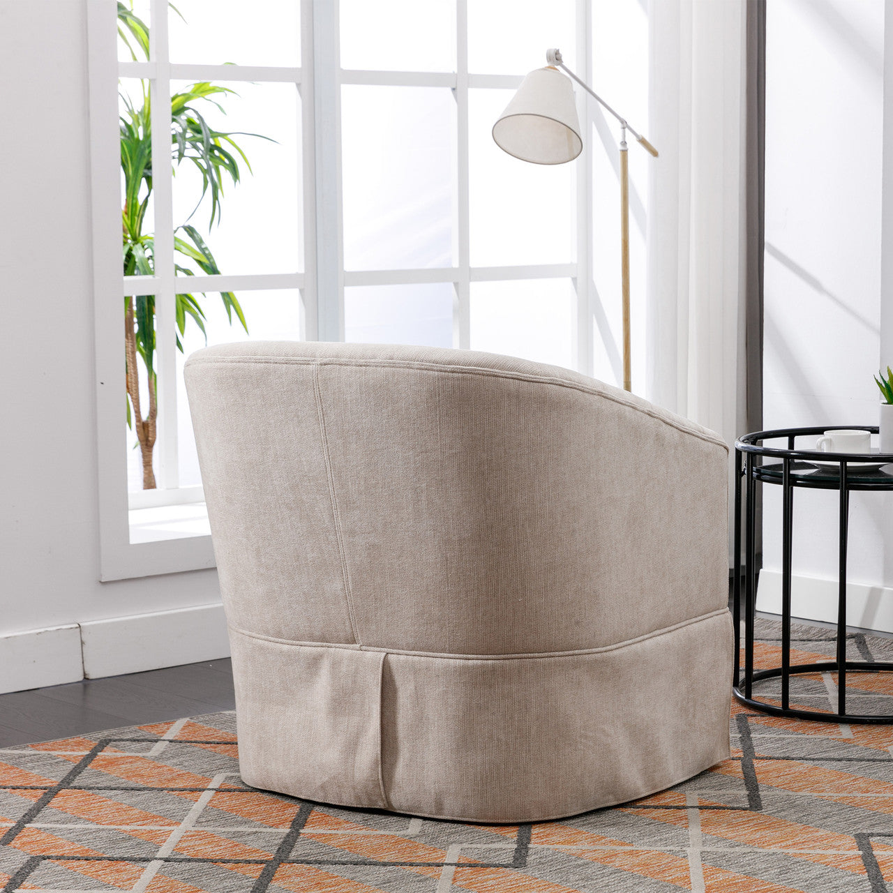 Beige Linen Swivel Armchair
