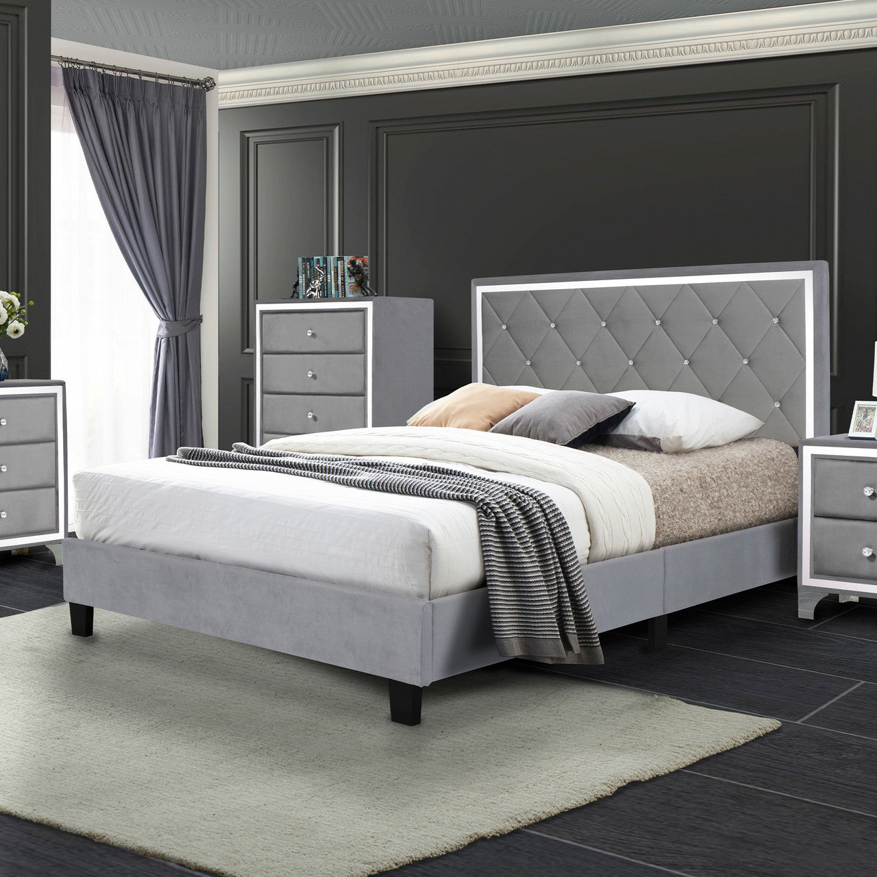 Go Green Woods Monica Velvet Upholstered Full Platform Bed
