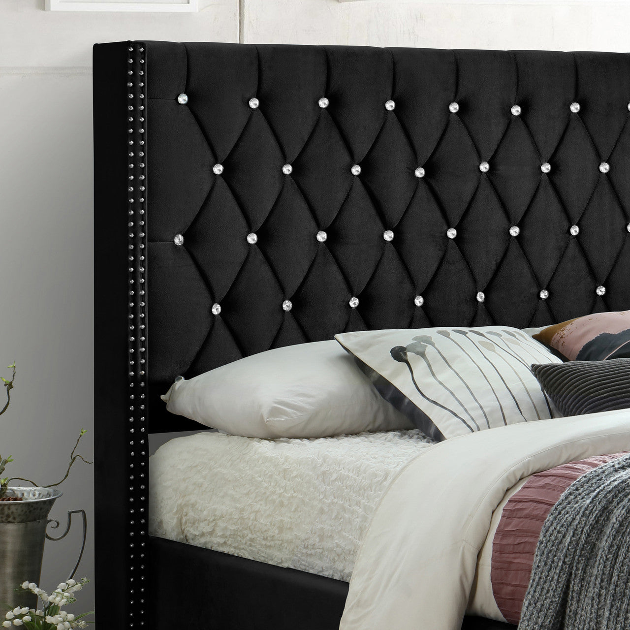 Go Green Woods Alexa Velvet Upholstered Queen Platform Bed