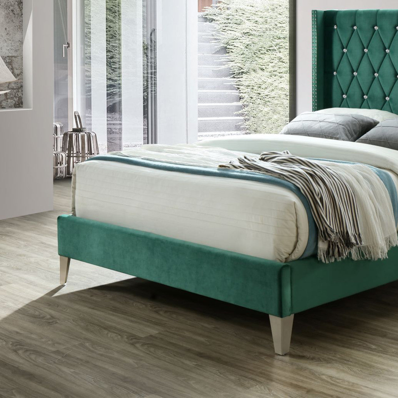 Go Green Woods Alexa Velvet Upholstered Queen Platform Bed
