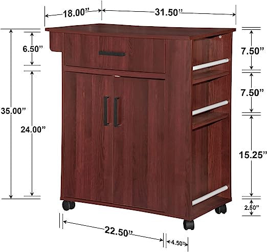 Go Green Woods Shelby Rolling Kitchen Cart with Storage Cabinet
