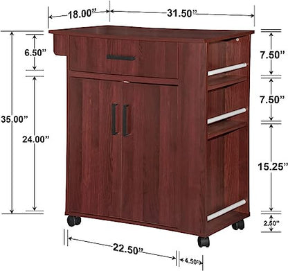 Go Green Woods Shelby Rolling Kitchen Cart with Storage Cabinet