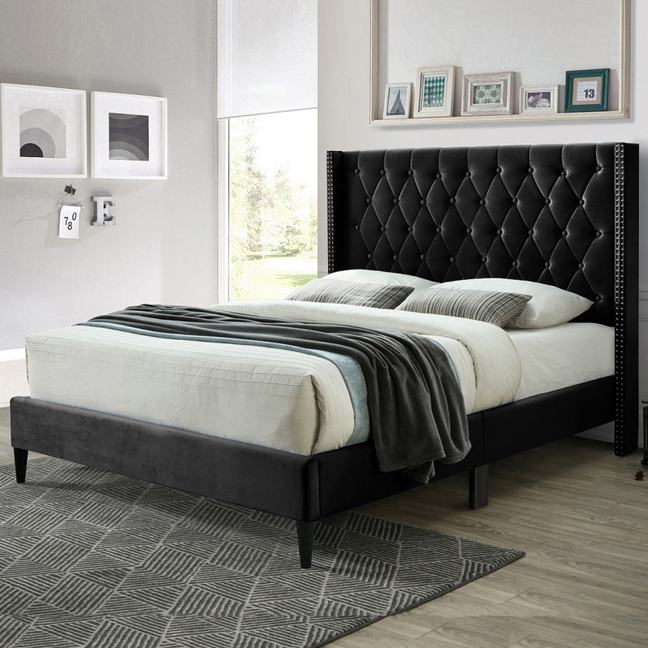 Go Green Woods Amelia Velvet Tufted Queen Platform Bed