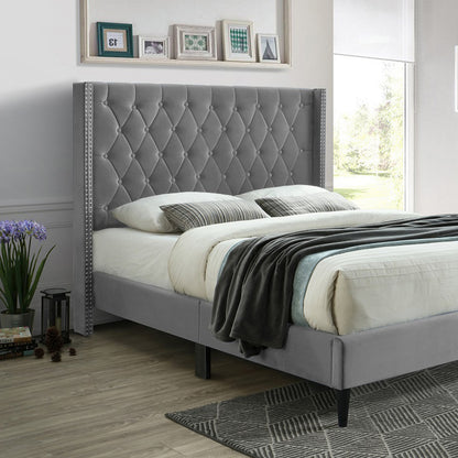 Go Green Woods Amelia Velvet Tufted Queen Platform Bed