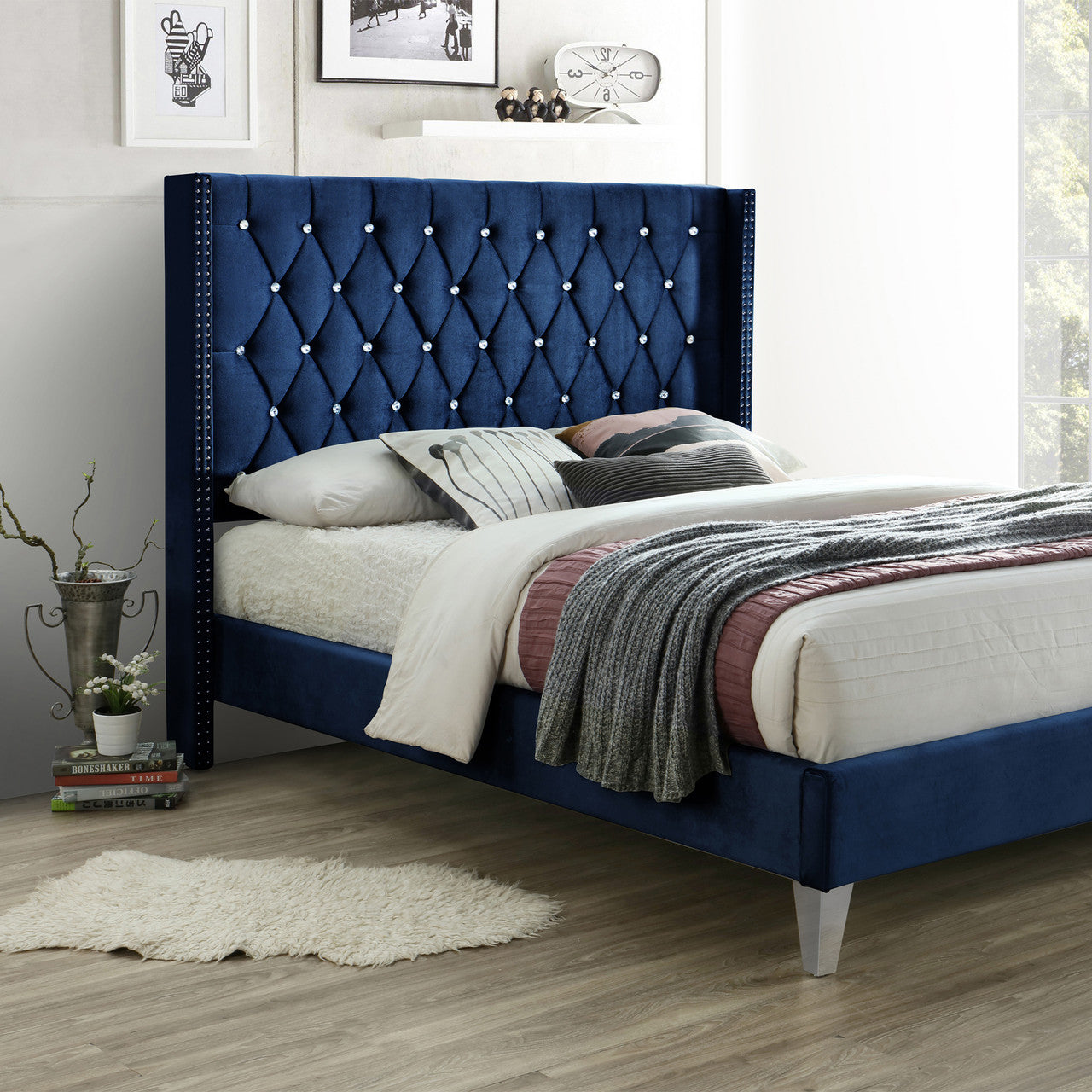 Go Green Woods Alexa Velvet Upholstered Queen Platform Bed