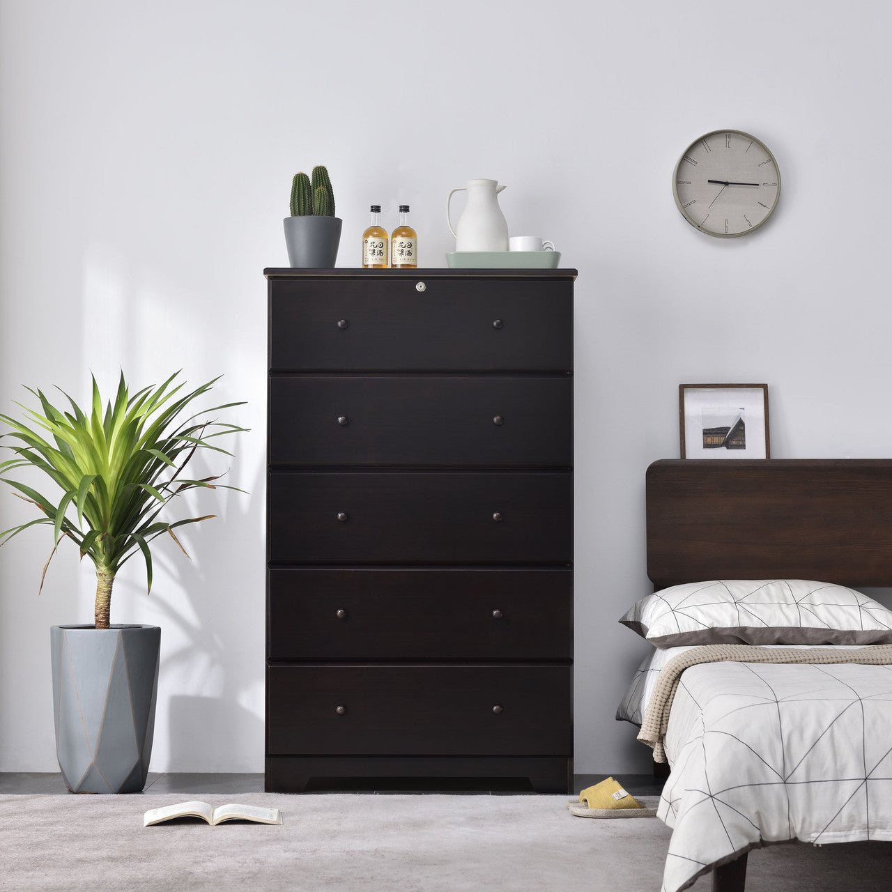 Go Green Woods Isabela Solid Pine Wood 5 Drawer Chest Dresser