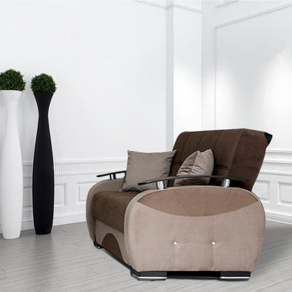 Besan Dark Beige Fabric w-Wood Arm Loveseat