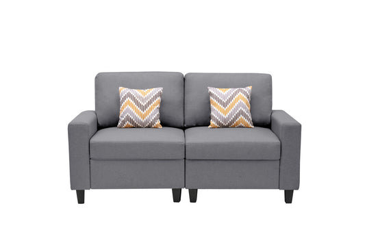 Nolan Gray Linen Fabric Loveseat with Pillows and Interchangeable Legs