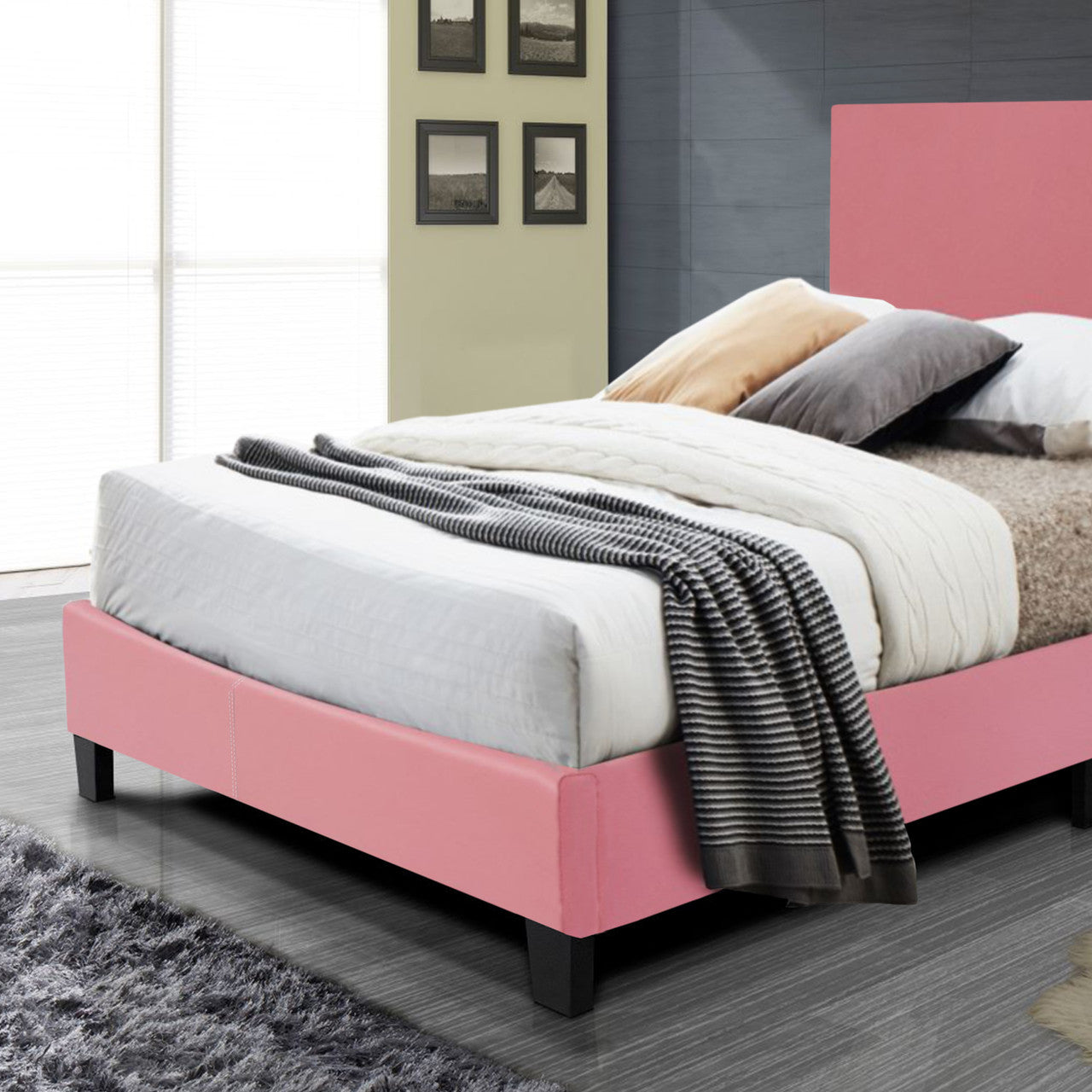 Go Green Woods Nora Faux Leather Upholstered Twin Panel Bed