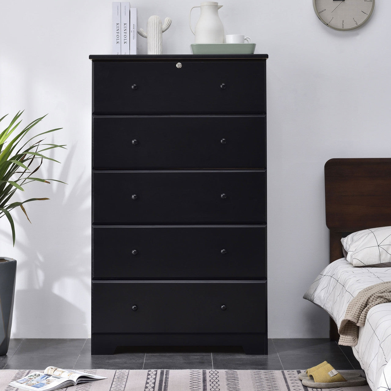 Go Green Woods Isabela Solid Pine Wood 5 Drawer Chest Dresser