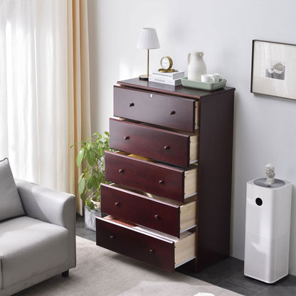 Go Green Woods Isabela Solid Pine Wood 5 Drawer Chest Dresser