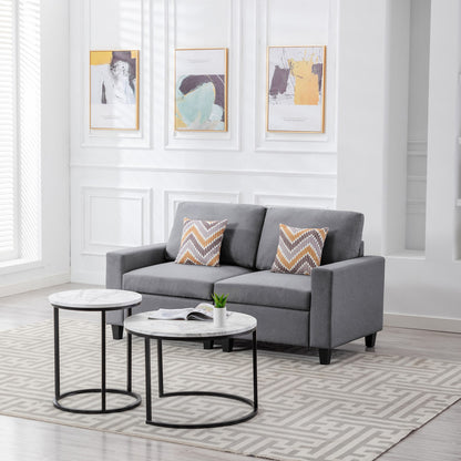 Nolan Gray Linen Fabric Loveseat with Pillows and Interchangeable Legs