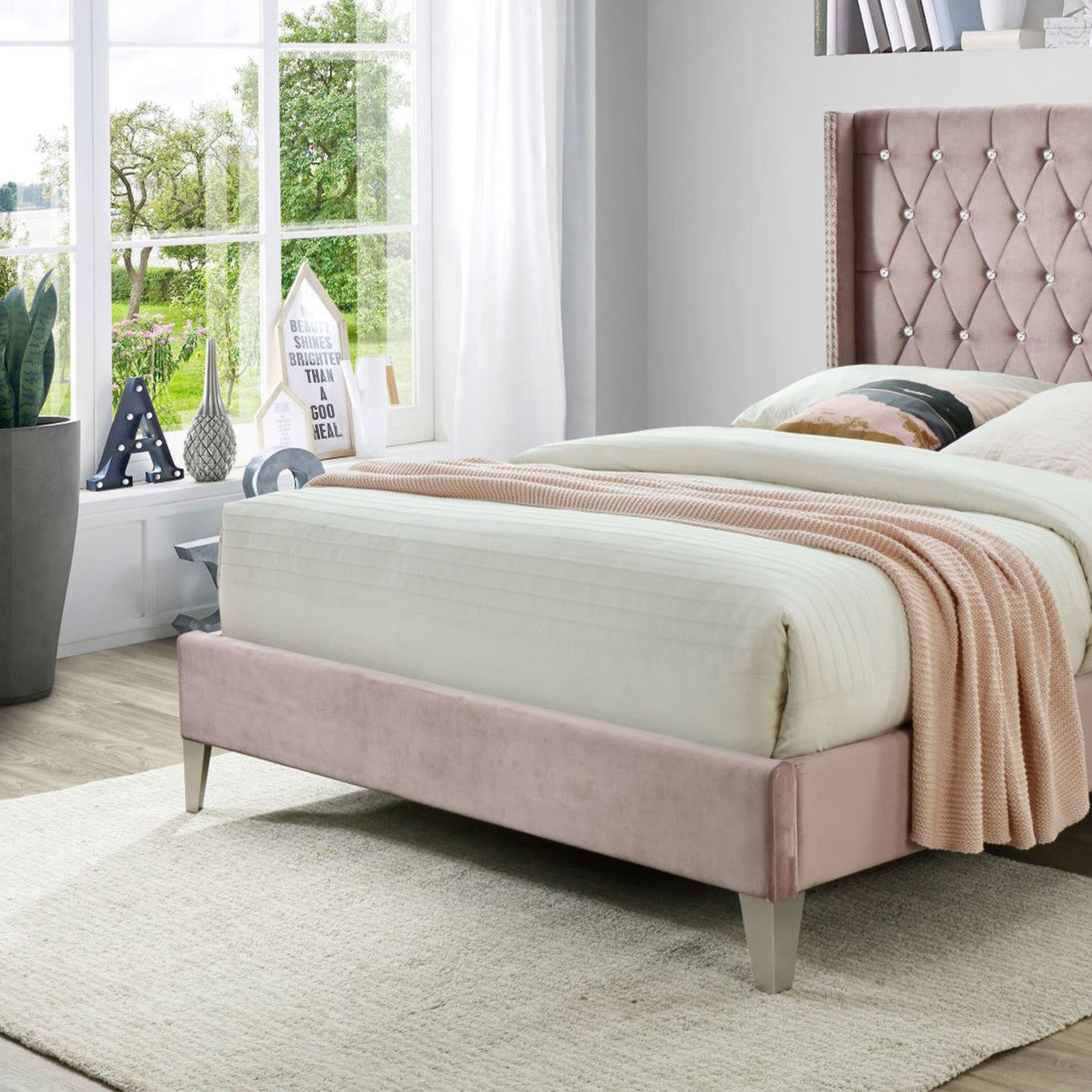 Go Green Woods Alexa Velvet Upholstered Queen Platform Bed