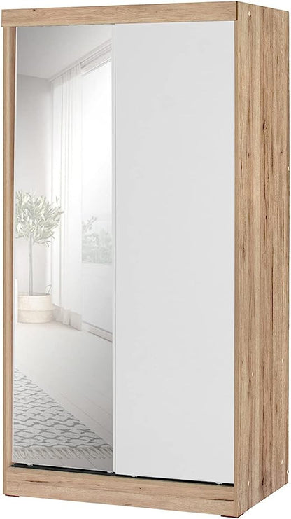 Go Green Woods Mirror Wood Double Sliding Door Wardrobe