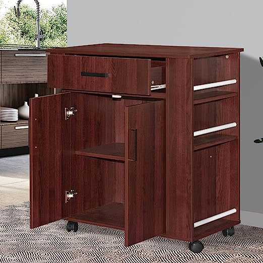 Go Green Woods Shelby Rolling Kitchen Cart with Storage Cabinet