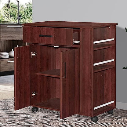 Go Green Woods Shelby Rolling Kitchen Cart with Storage Cabinet
