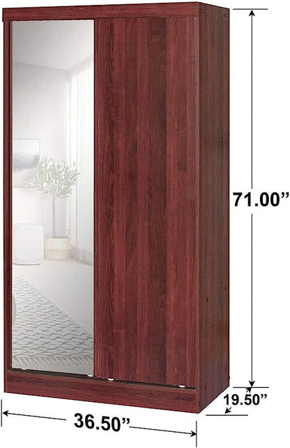 Go Green Woods Mirror Wood Double Sliding Door Wardrobe