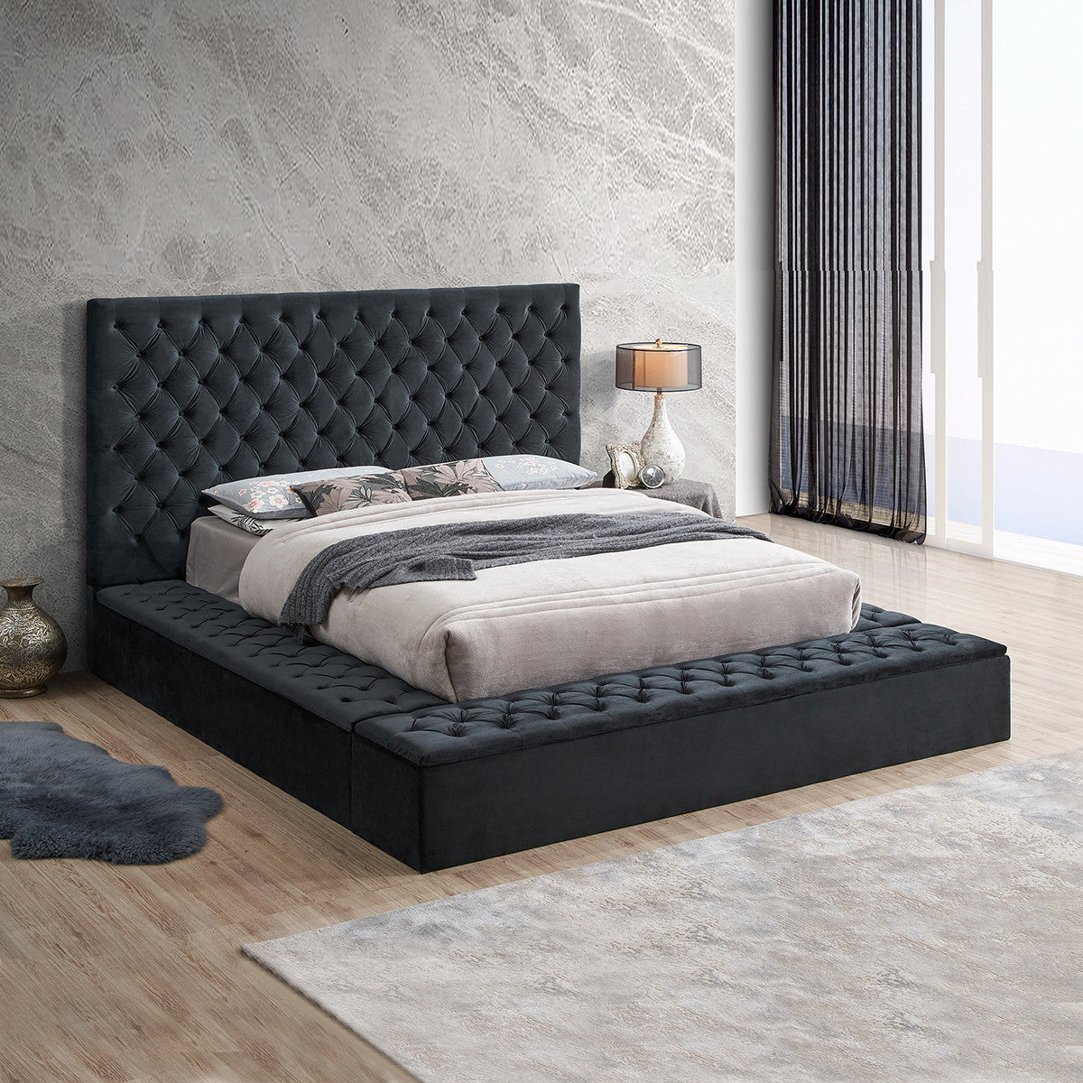 Go Green Woods Cosmopolitan Velvet Upholstered Platform Queen Bed