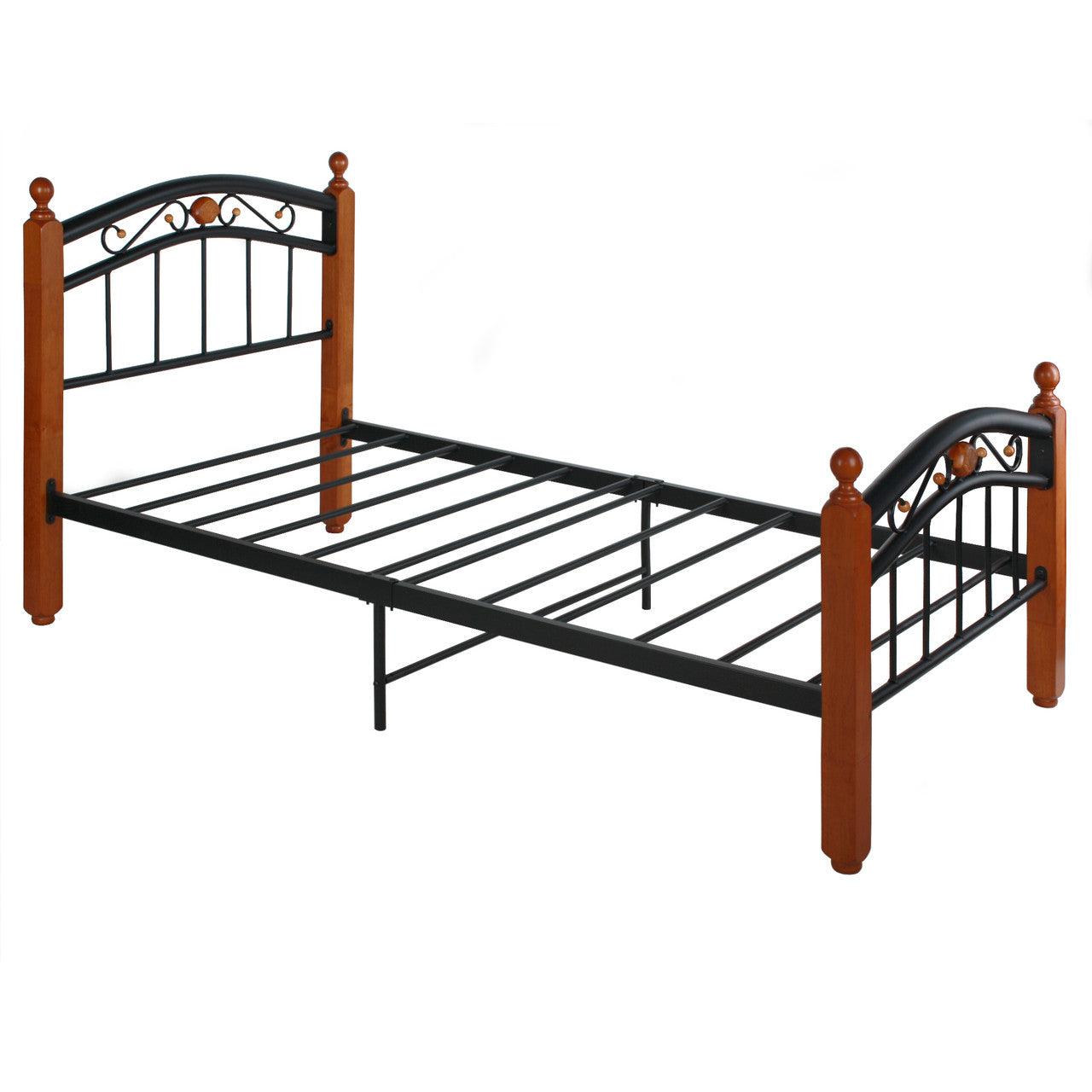 Go Green Woods Lexus Metal Bed Frame with Headboard & Footboard in Cherry