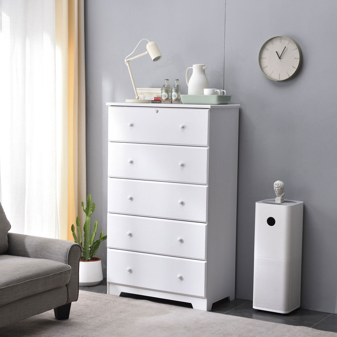 Go Green Woods Isabela Solid Pine Wood 5 Drawer Chest Dresser