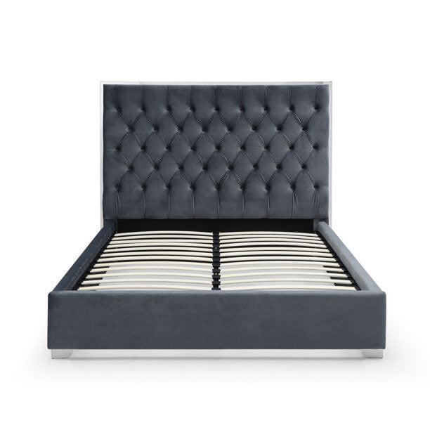 Go Green Woods Sophia Velvet King Bed with Silver Metal Frame