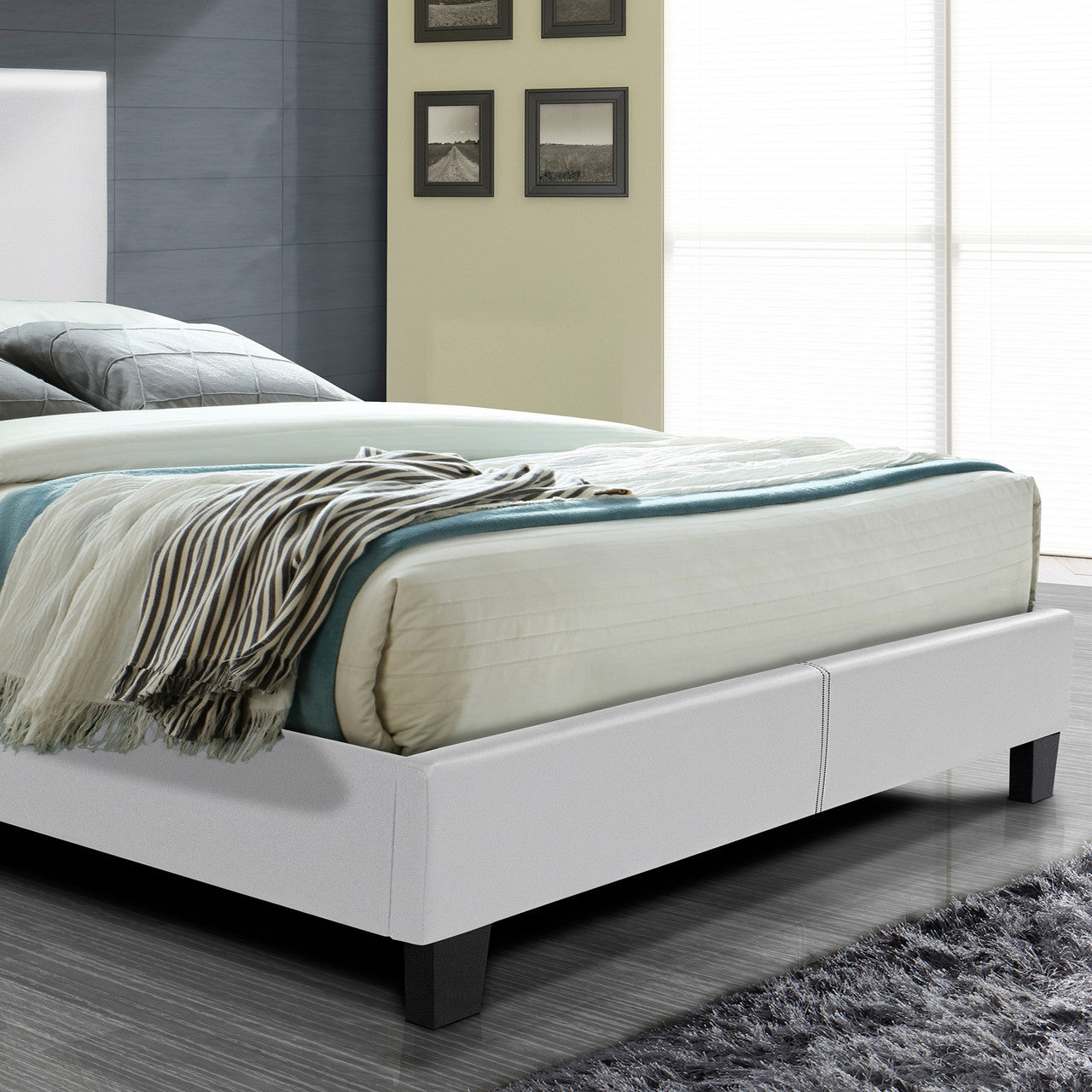 Go Green Woods Nora Faux Leather Upholstered King Panel Bed