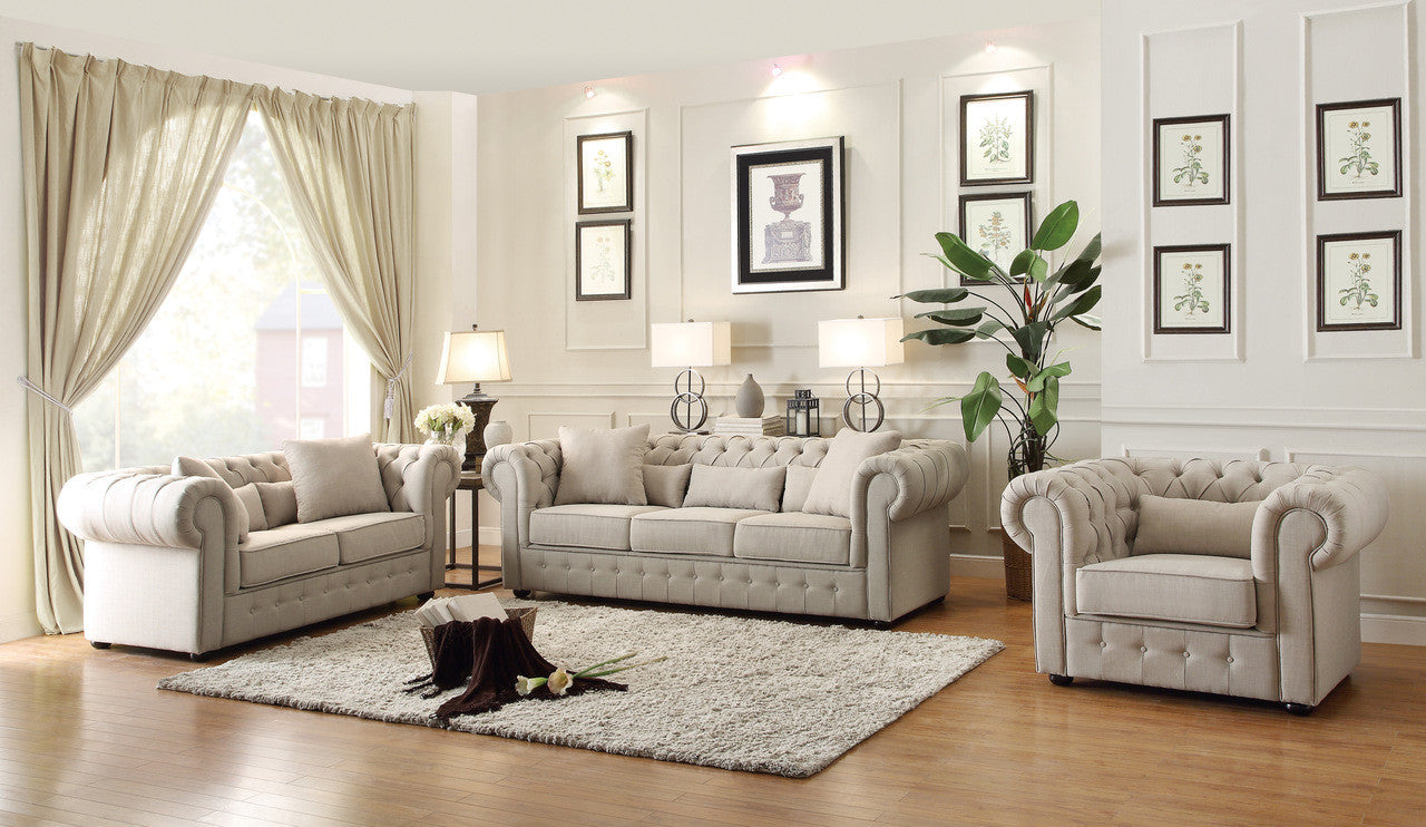 Classic Comfort Beige Button-Tufted Loveseat