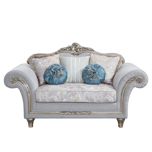 Pelumi Light Gray Linen Loveseat with 5 Pillows