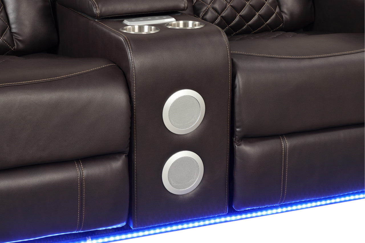 Benz LED & Power Reclining Brown Loveseat