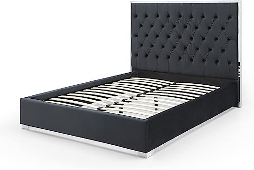 Go Green Woods Sophia Velvet King Bed with Silver Metal Frame
