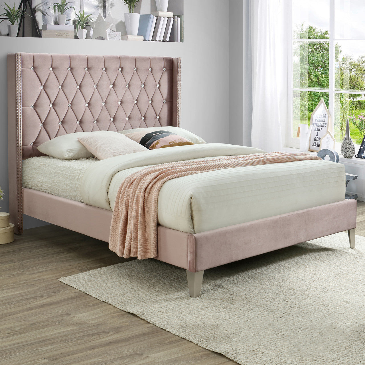 Go Green Woods Alexa Velvet Upholstered Queen Platform Bed
