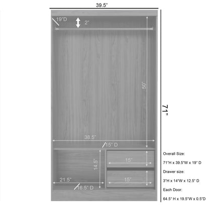 Go Green Woods Mirror Wood Double Sliding Door Wardrobe
