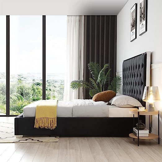Go Green Woods Sophia Velvet King Bed with Silver Metal Frame