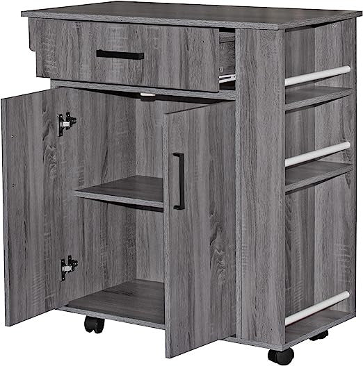 Go Green Woods Shelby Rolling Kitchen Cart with Storage Cabinet