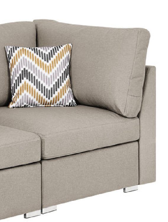 Amira Beige Fabric Loveseat Couch with Pillows