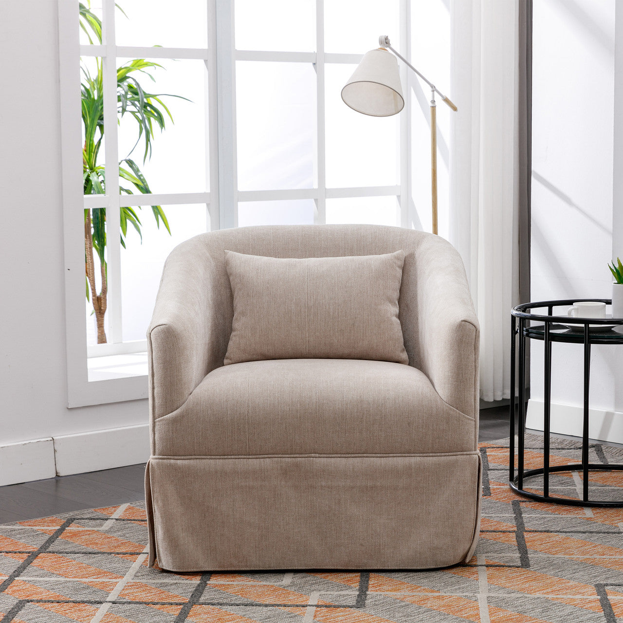 Beige Linen Swivel Armchair