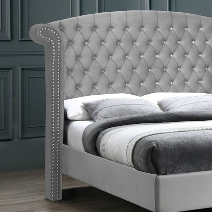 Go Green Woods Cleopatra Crystal Tufted Velvet Platform Queen Bed