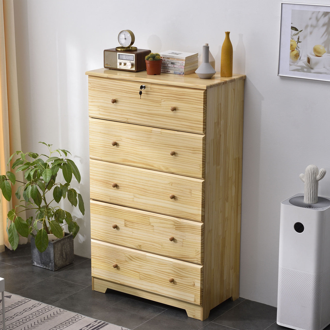Go Green Woods Isabela Solid Pine Wood 5 Drawer Chest Dresser