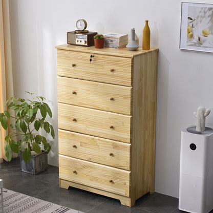 Go Green Woods Isabela Solid Pine Wood 5 Drawer Chest Dresser